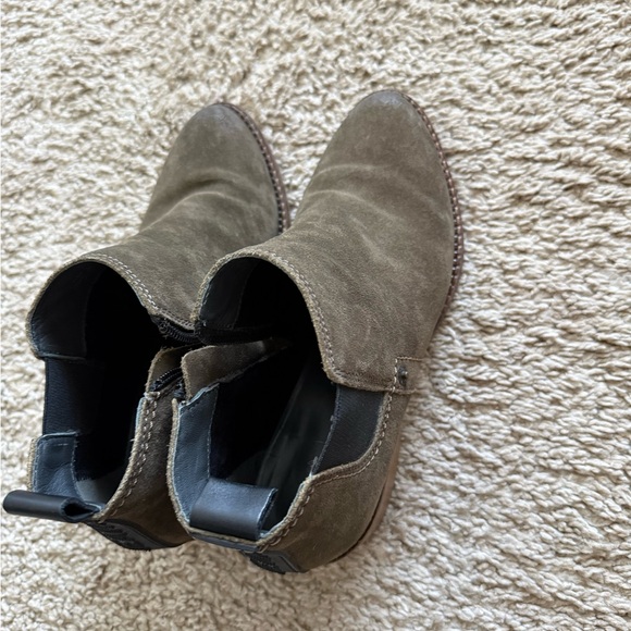 Olive Suede Ankle Boots Women - Picture 15 of 16